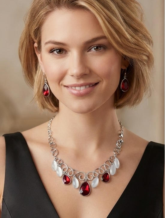 Rhinestone & Charms Infinity Necklace with Earring Set